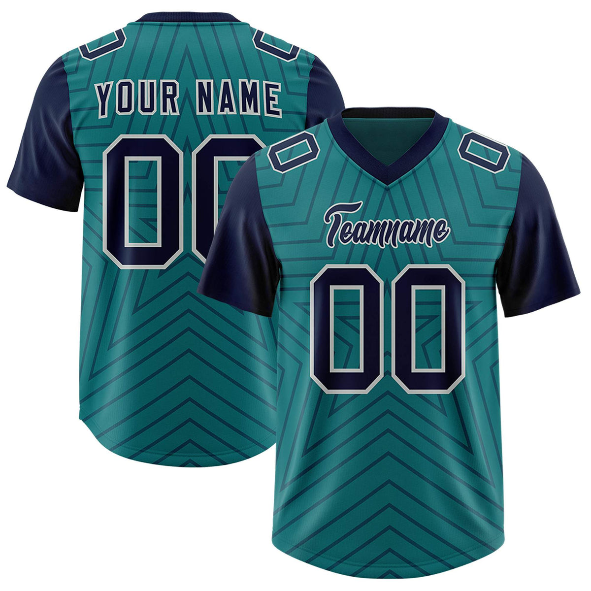 Custom Aqua Navy Personalized Star Pattern Raglan Sleeves Authentic Football Jersey