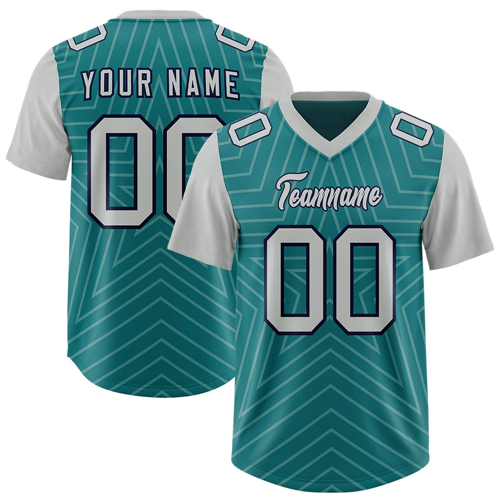 Custom Aqua Gray Personalized Star Pattern Raglan Sleeves Authentic Football Jersey