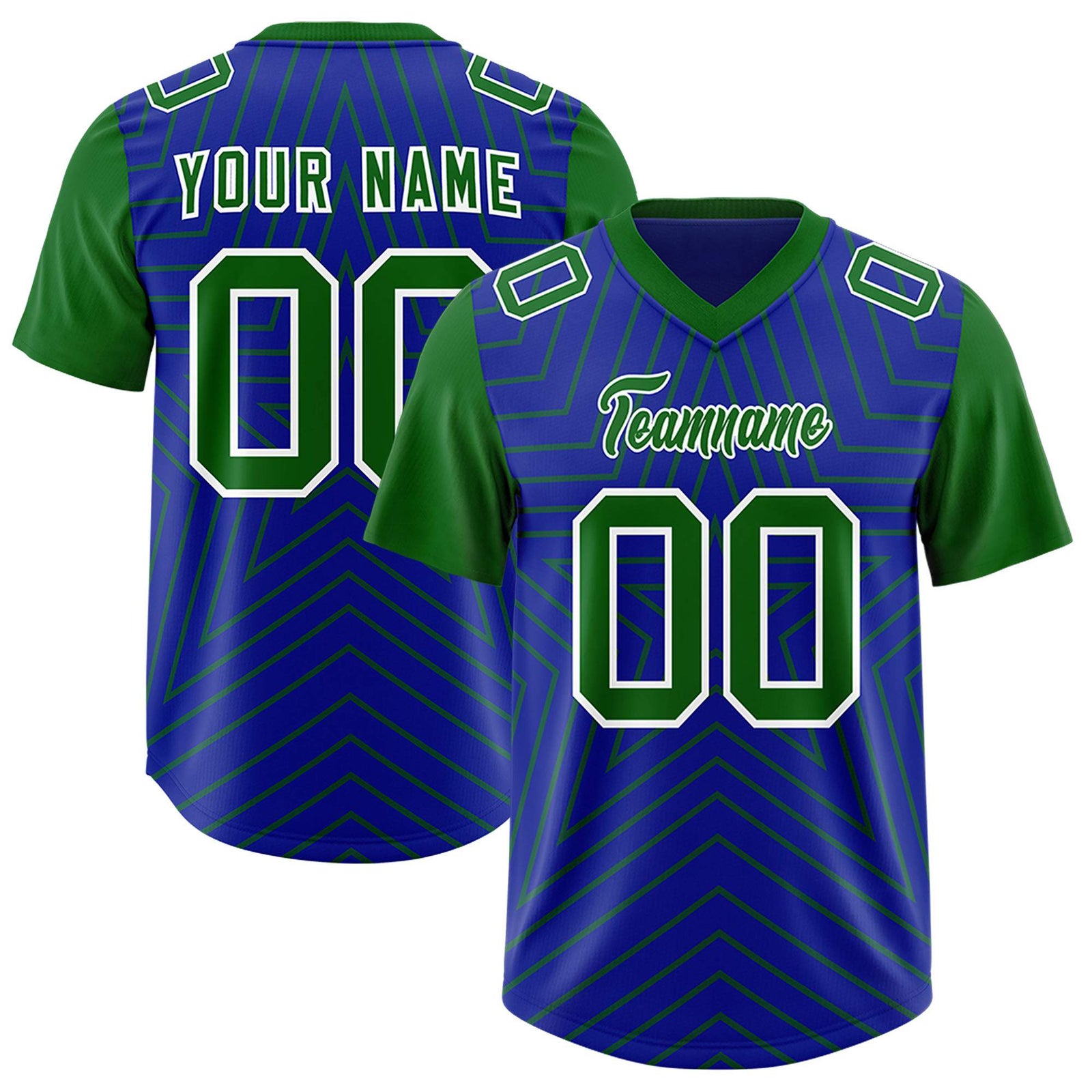 Custom Royal Kelly Green Personalized Star Pattern Raglan Sleeves Authentic Football Jersey