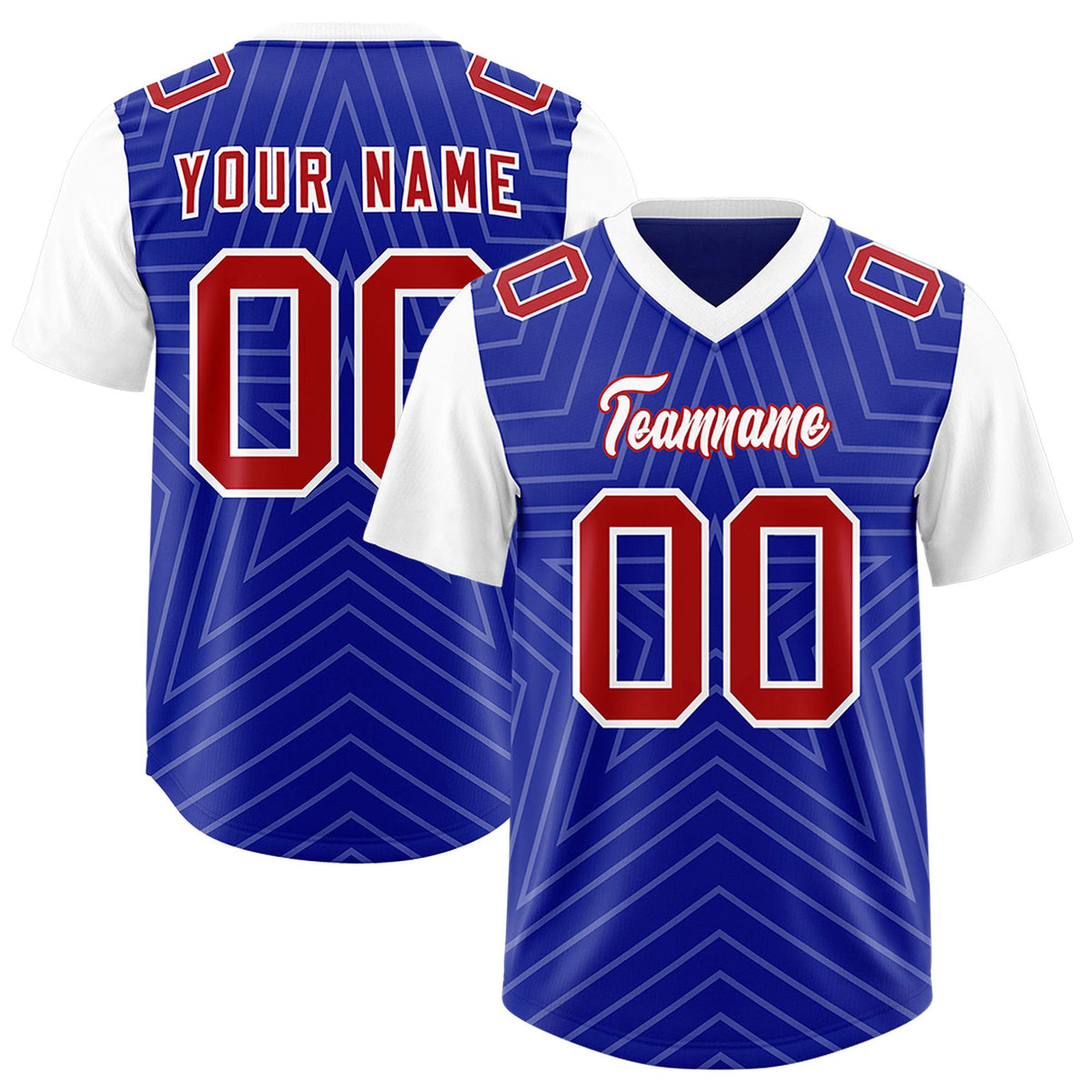 Custom Royal White Personalized Star Pattern Raglan Sleeves Authentic Football Jersey