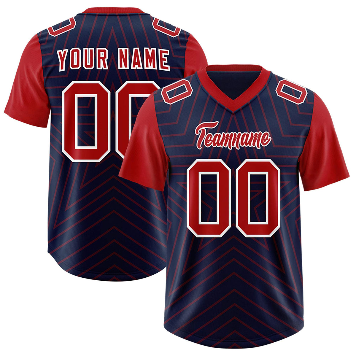 Custom Navy Red Personalized Star Pattern Raglan Sleeves Authentic Football Jersey