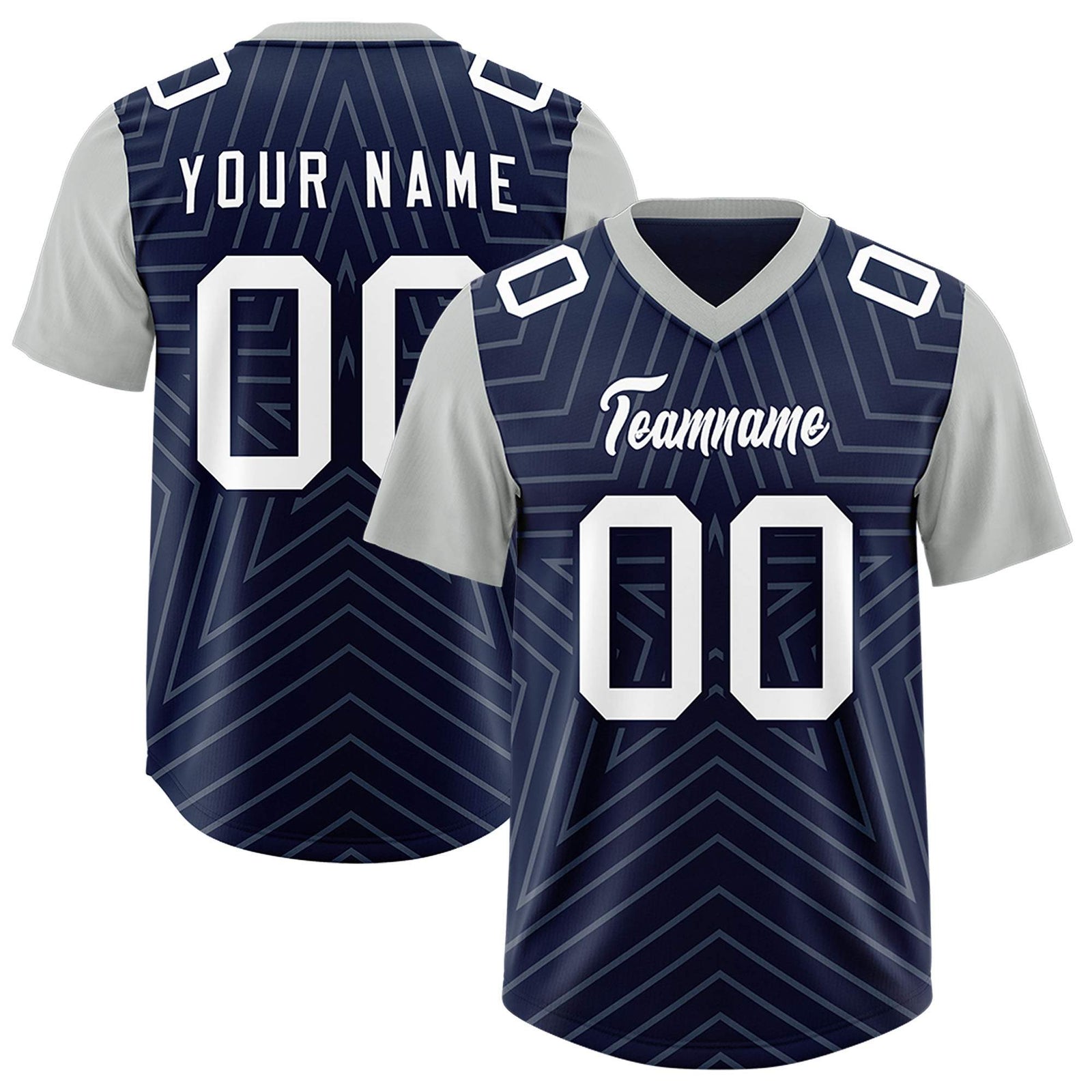Custom Navy Gray Personalized Star Pattern Raglan Sleeves Authentic Football Jersey