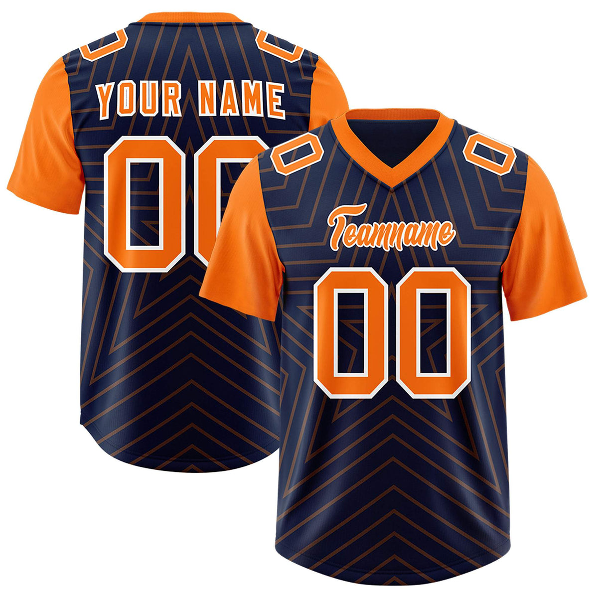 Custom Navy Orange Personalized Star Pattern Raglan Sleeves Authentic Football Jersey