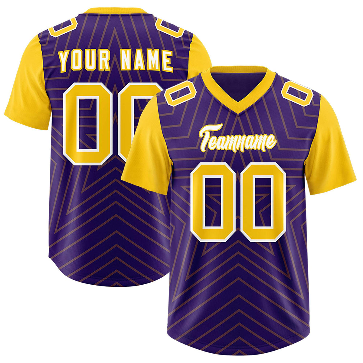 Custom Purple Gold Personalized Star Pattern Raglan Sleeves Authentic Football Jersey