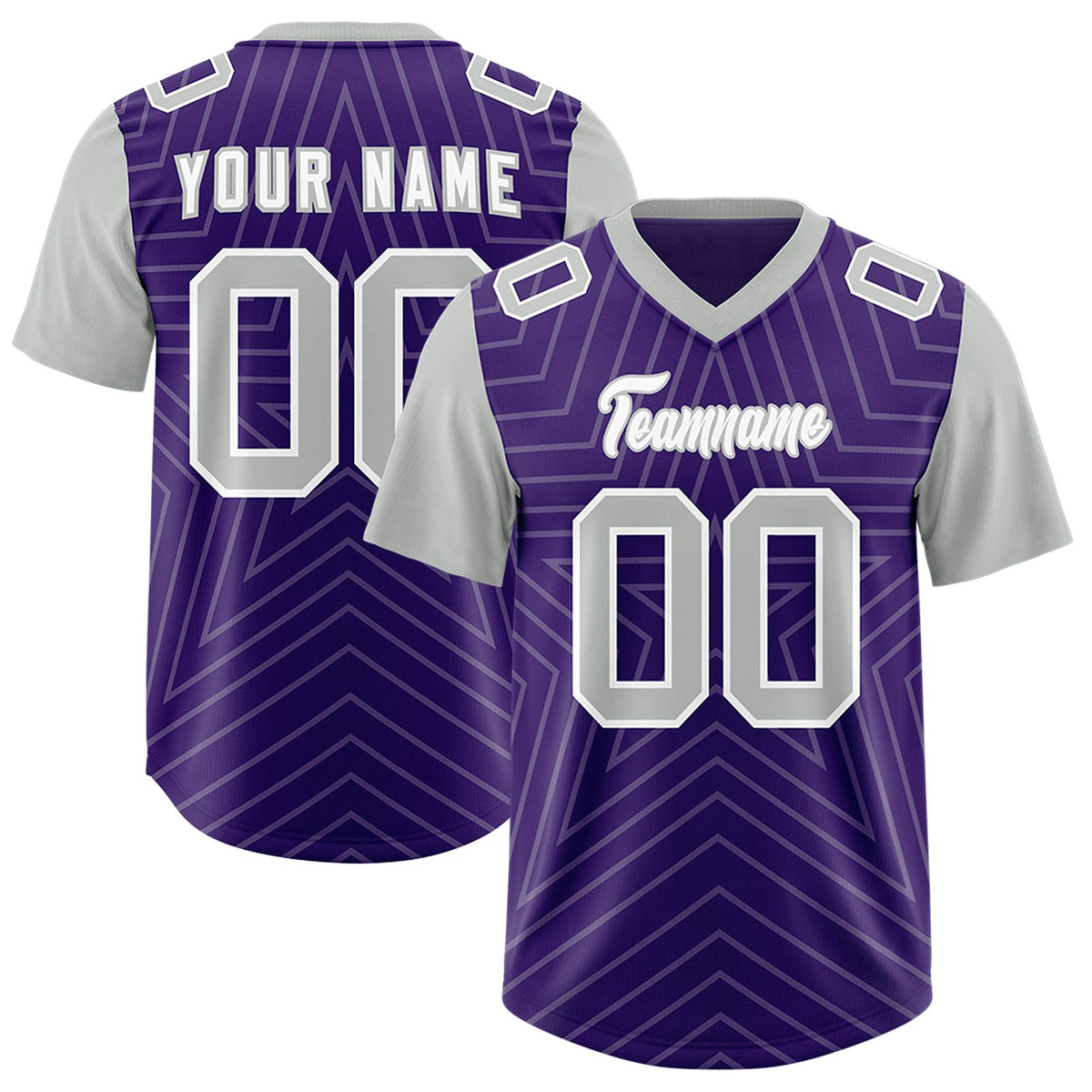 Custom Purple Gray Personalized Star Pattern Raglan Sleeves Authentic Football Jersey