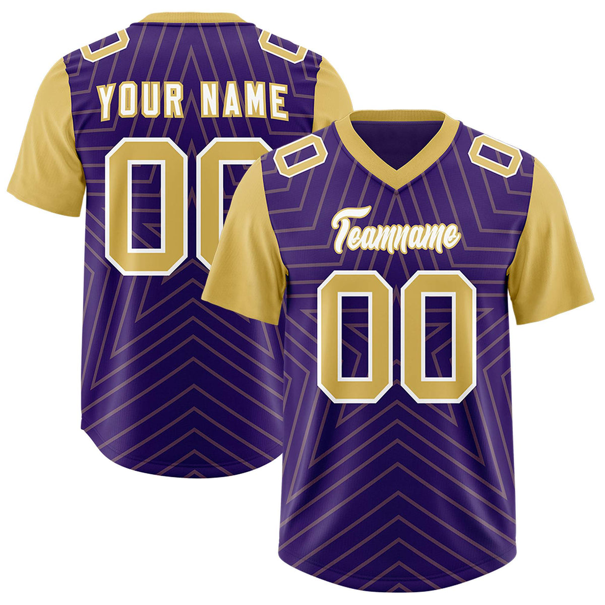 Custom Purple Old Gold Personalized Star Pattern Raglan Sleeves Authentic Football Jersey