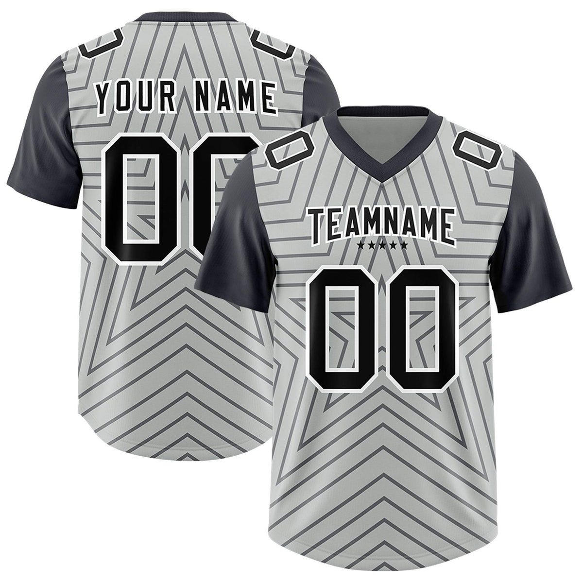 Custom Gray Dark Gray Personalized Star Pattern Raglan Sleeves Authentic Football Jersey