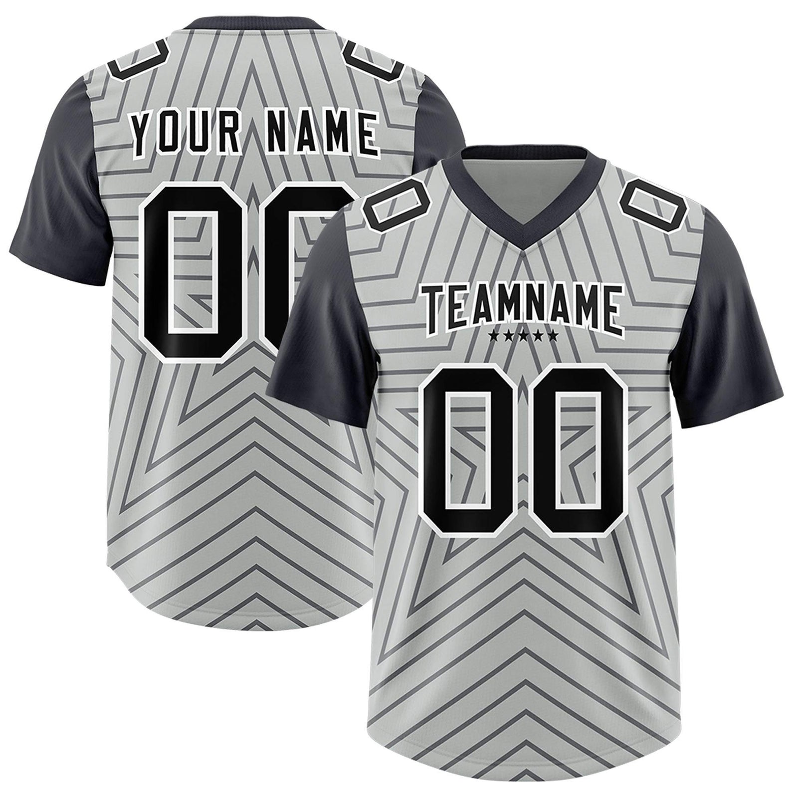 Custom Gray Dark Gray Personalized Star Pattern Raglan Sleeves Authentic Football Jersey