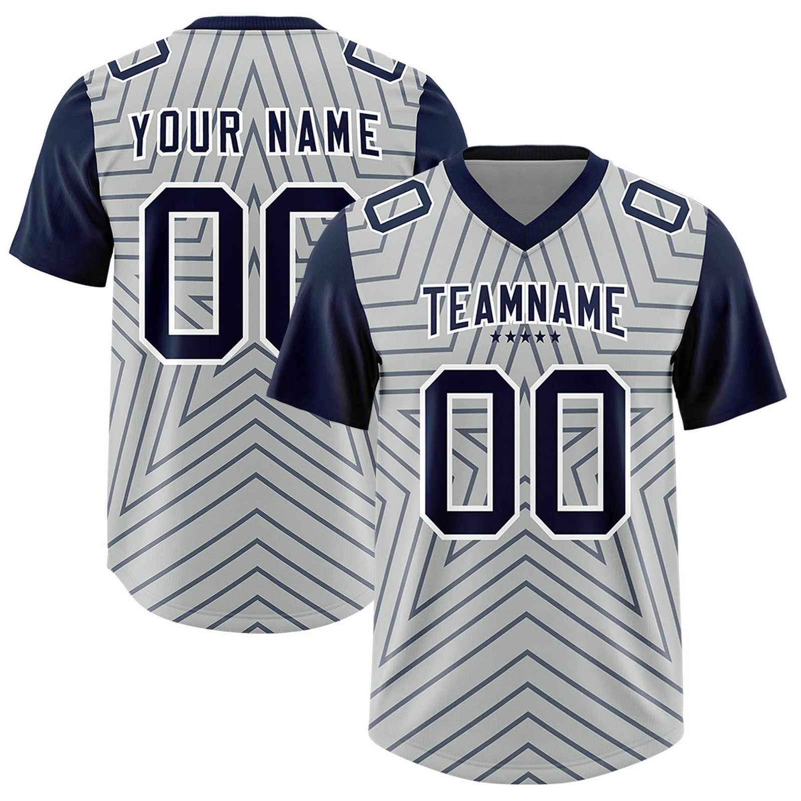 Custom Gray Navy Personalized Star Pattern Raglan Sleeves Authentic Football Jersey