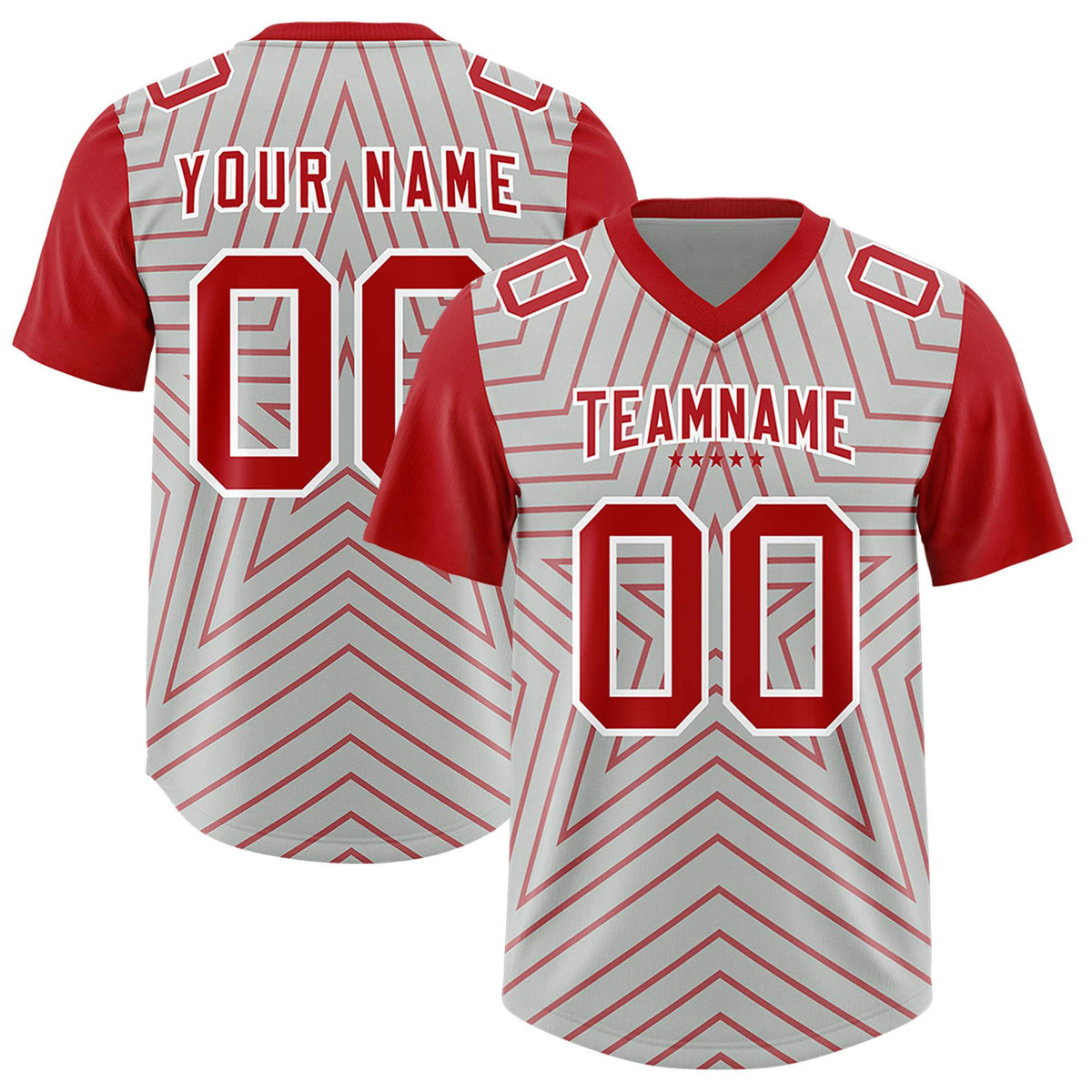Custom Gray Red Personalized Star Pattern Raglan Sleeves Authentic Football Jersey