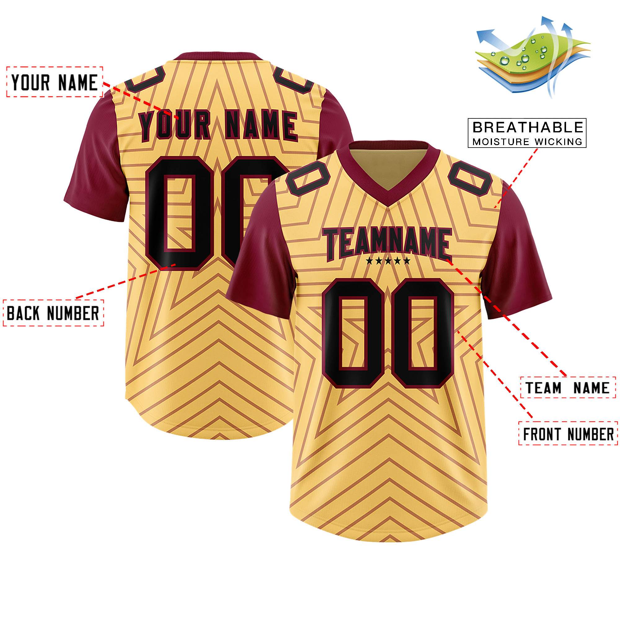 Custom Khaki Cardinal Personalized Star Pattern Raglan Sleeves Authentic Football Jersey