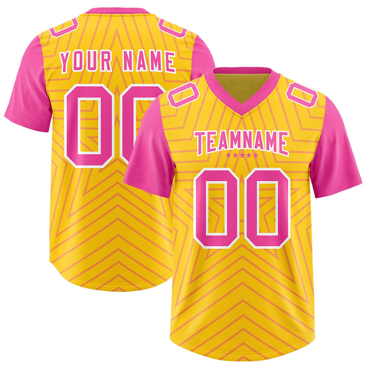 Custom Gold Pink Personalized Star Pattern Raglan Sleeves Authentic Football Jersey