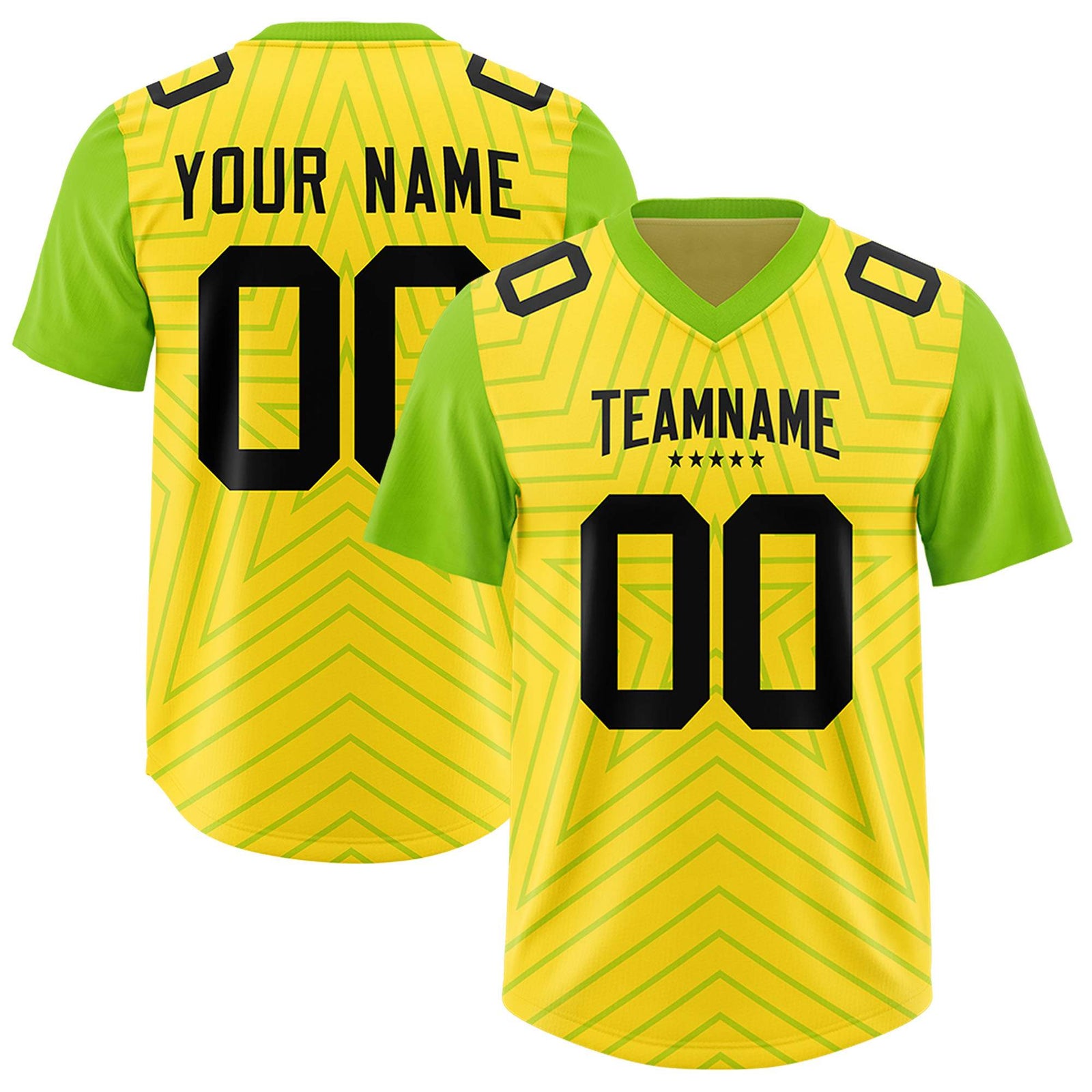 Custom Gold Neon Green Personalized Star Pattern Raglan Sleeves Authentic Football Jersey