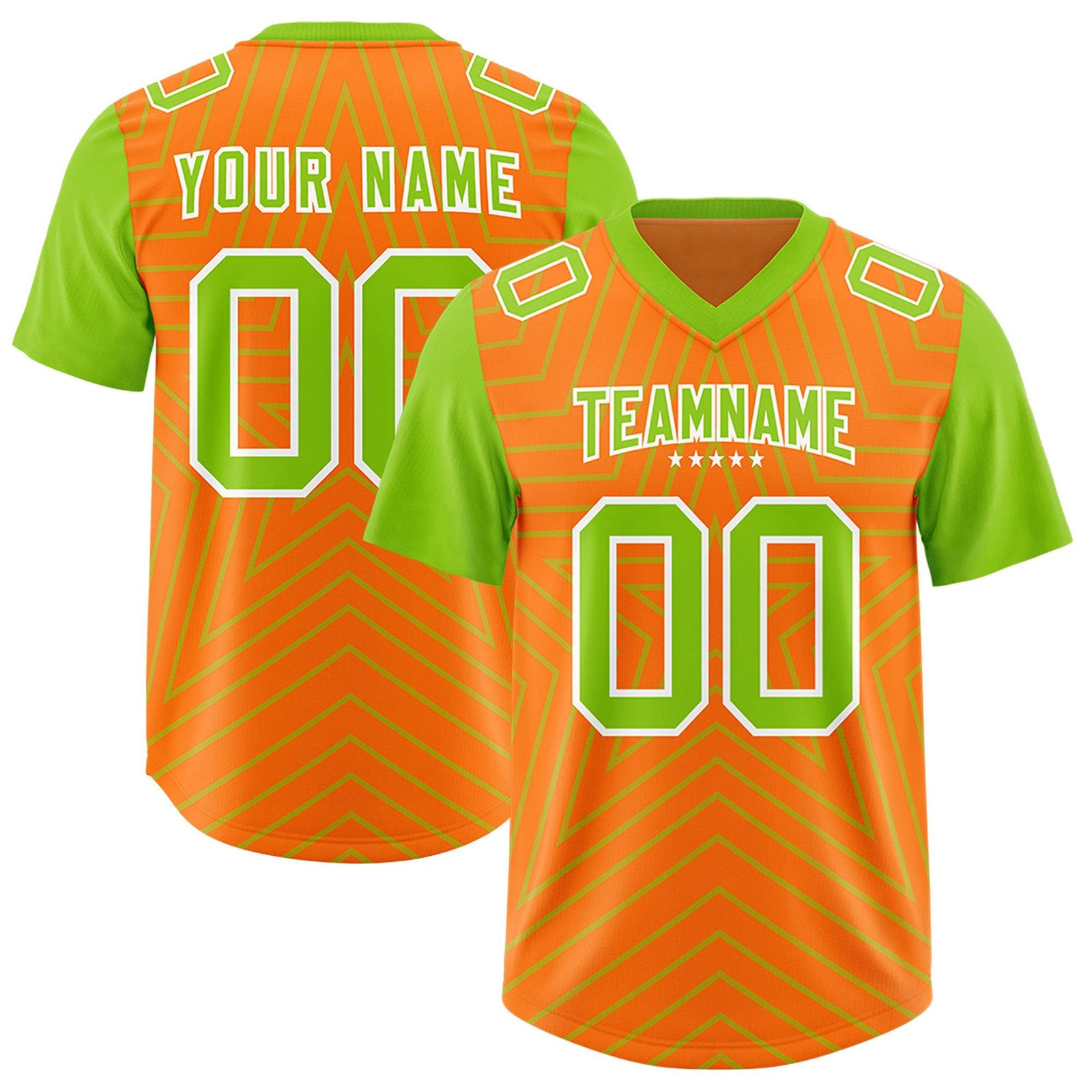Custom Orange Neon Green Personalized Star Pattern Raglan Sleeves Authentic Football Jersey