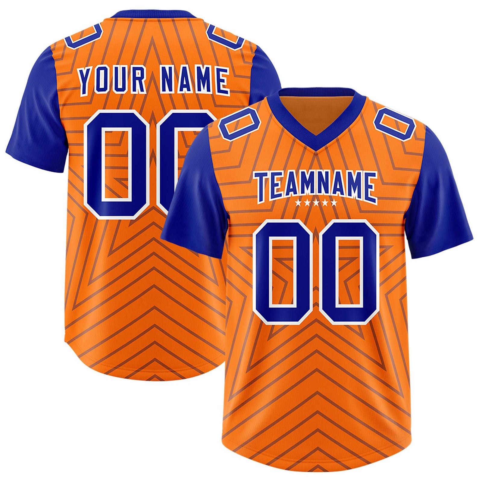 Custom Orange Royal Personalized Star Pattern Raglan Sleeves Authentic Football Jersey