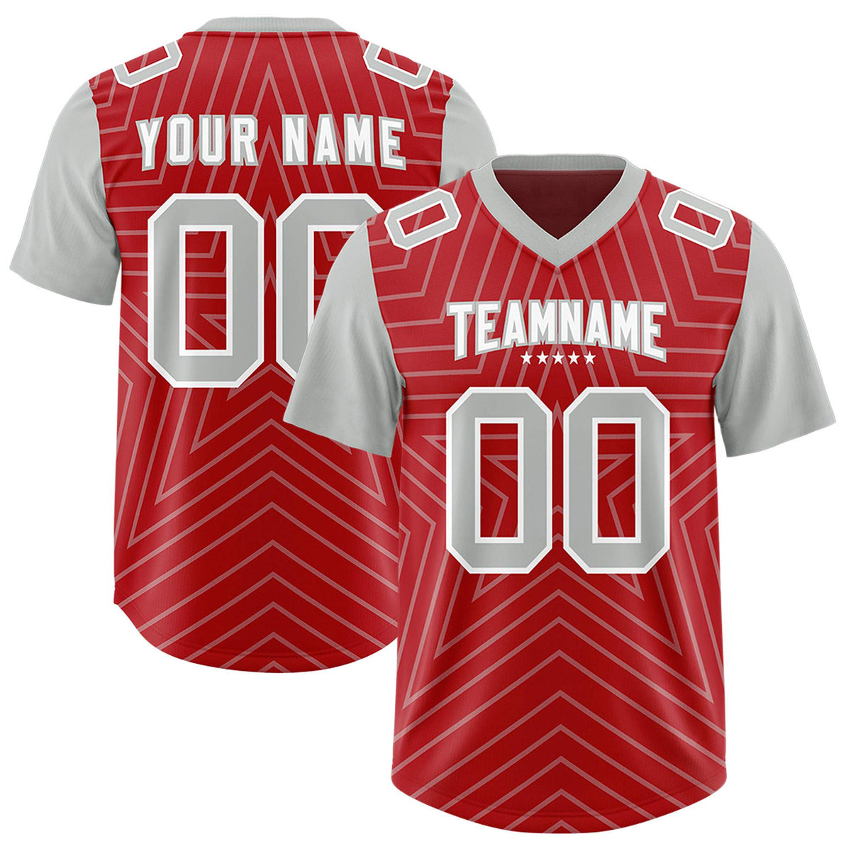 Custom Red Gray Personalized Star Pattern Raglan Sleeves Authentic Football Jersey