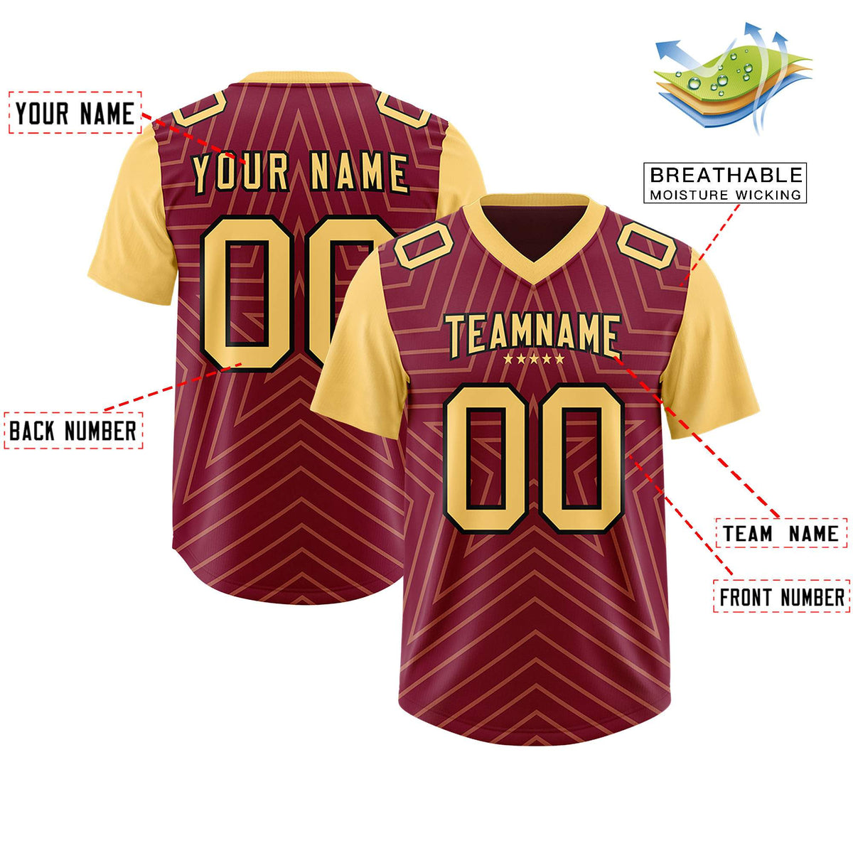 Custom Cardinal Khaki Personalized Star Pattern Raglan Sleeves Authentic Football Jersey