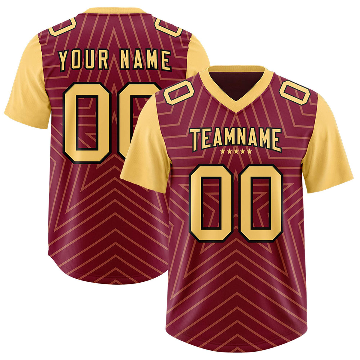 Custom Cardinal Khaki Personalized Star Pattern Raglan Sleeves Authentic Football Jersey