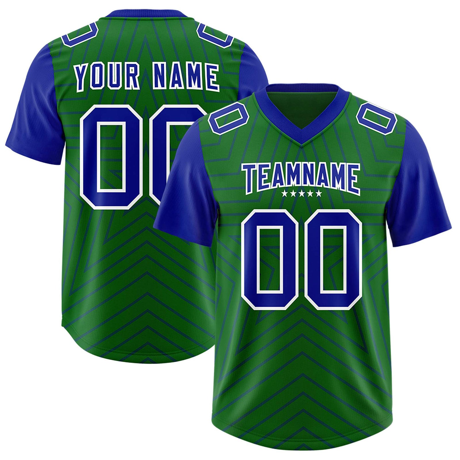 Custom Kelly Green Royal Personalized Star Pattern Raglan Sleeves Authentic Football Jersey