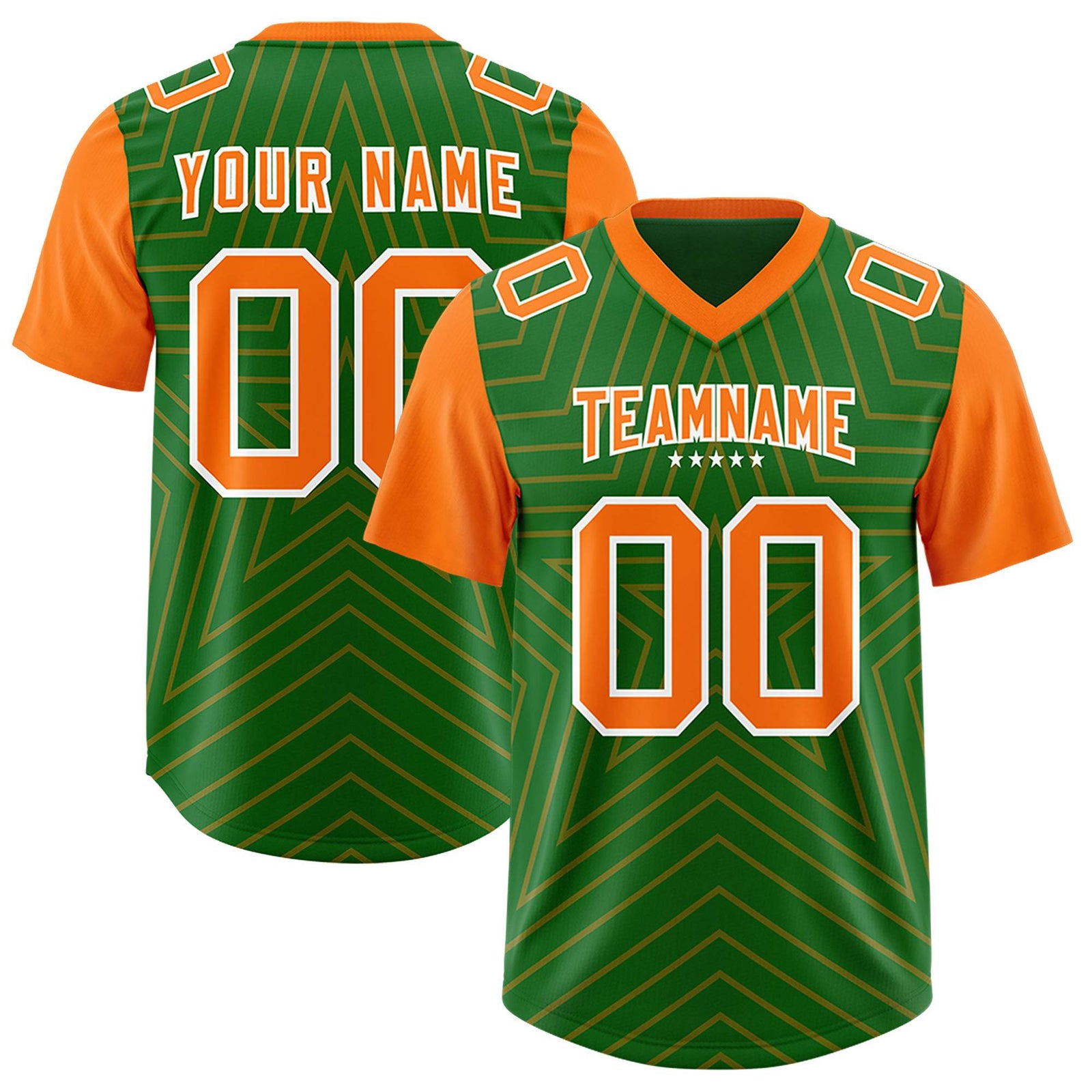 Custom Kelly Green Orange Personalized Star Pattern Raglan Sleeves Authentic Football Jersey