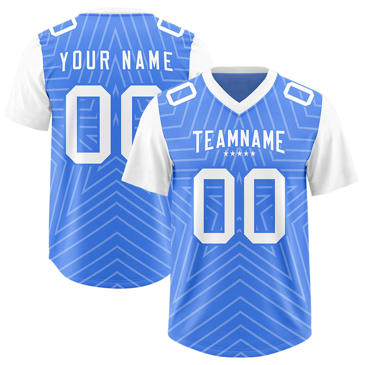 Custom Powder Blue White Personalized Star Pattern Raglan Sleeves Authentic Football Jersey