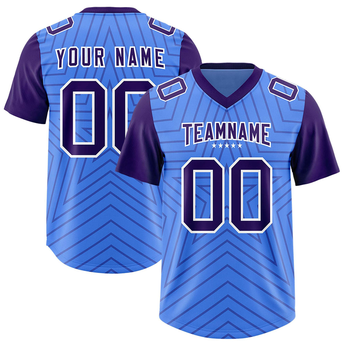 Custom Powder Blue Purple Personalized Star Pattern Raglan Sleeves Authentic Football Jersey