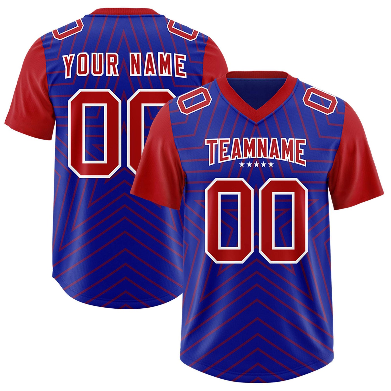 Custom Royal Red Personalized Star Pattern Raglan Sleeves Authentic Football Jersey