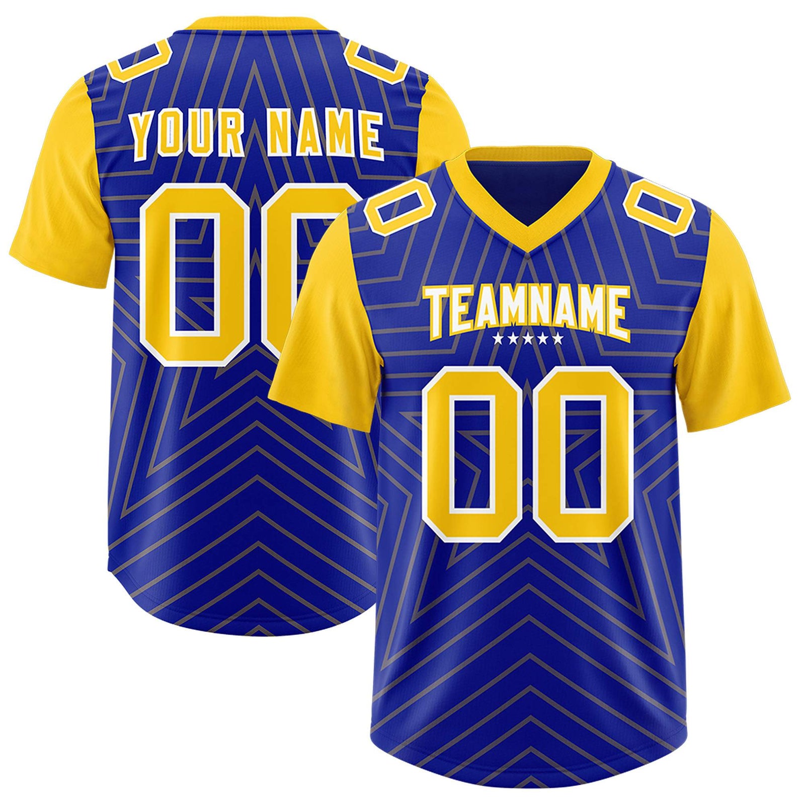 Custom Royal Gold Personalized Star Pattern Raglan Sleeves Authentic Football Jersey