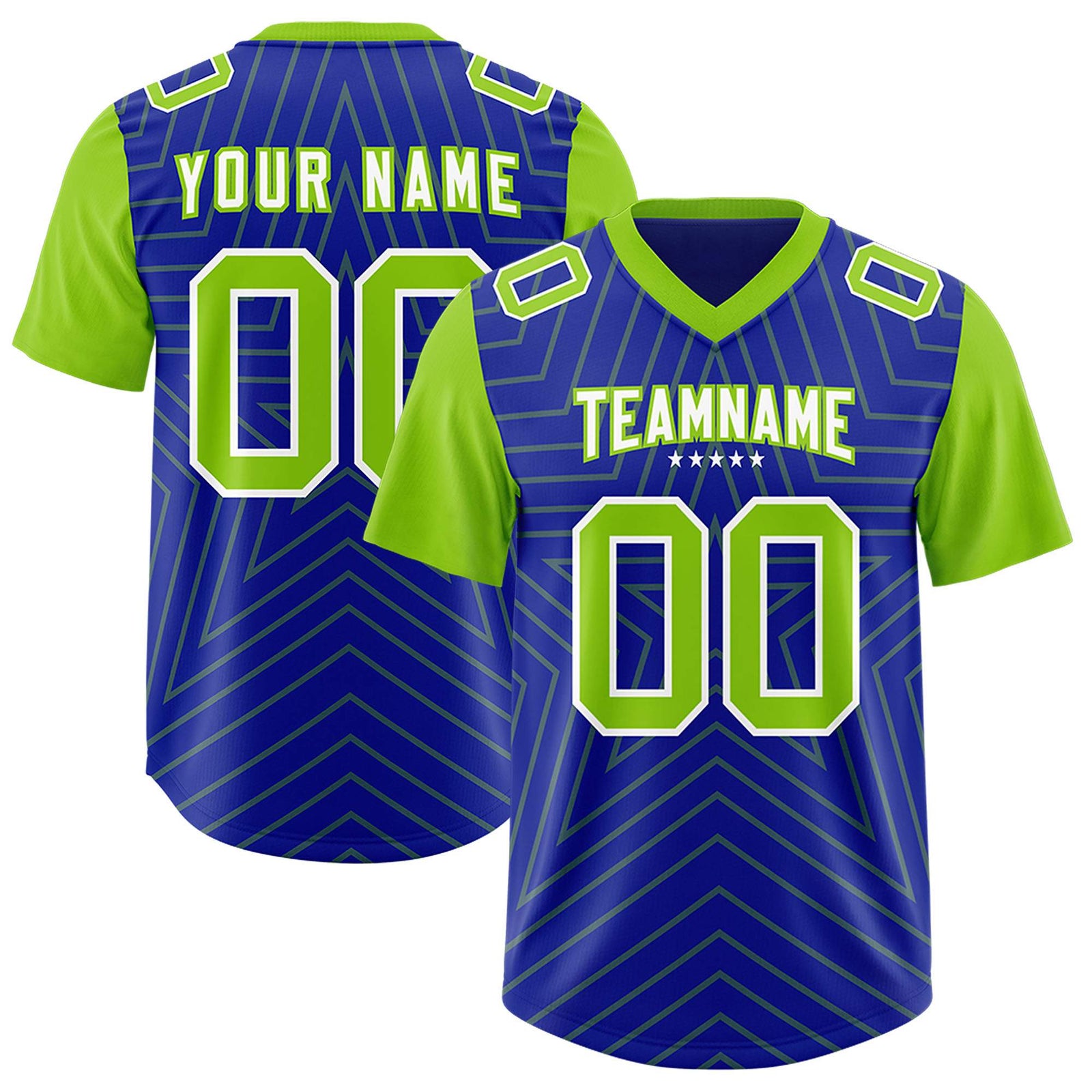 Custom Royal Neon Green Personalized Star Pattern Raglan Sleeves Authentic Football Jersey
