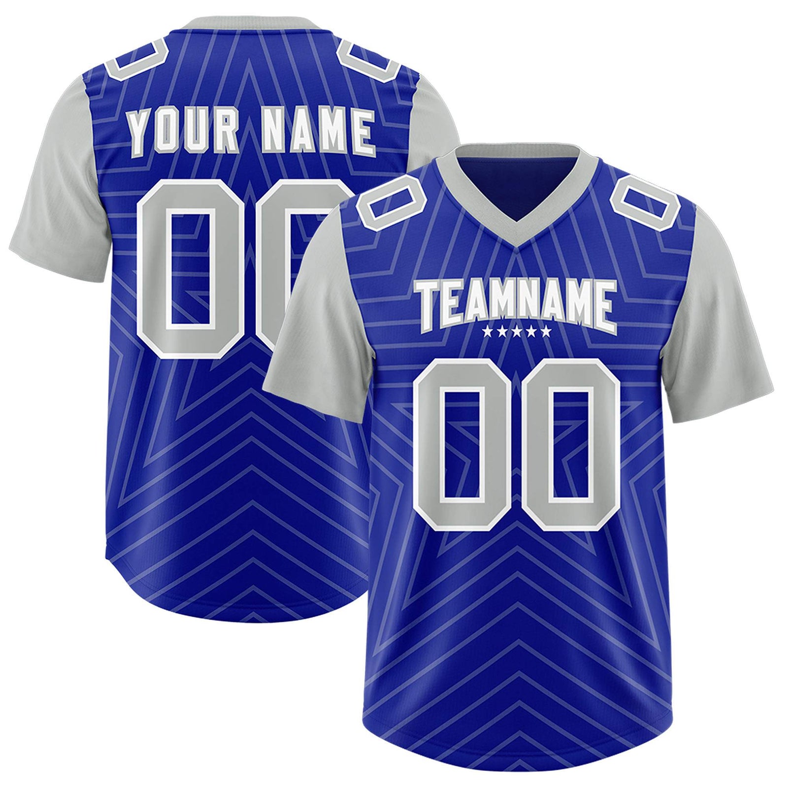 Custom Royal Gray Personalized Star Pattern Raglan Sleeves Authentic Football Jersey
