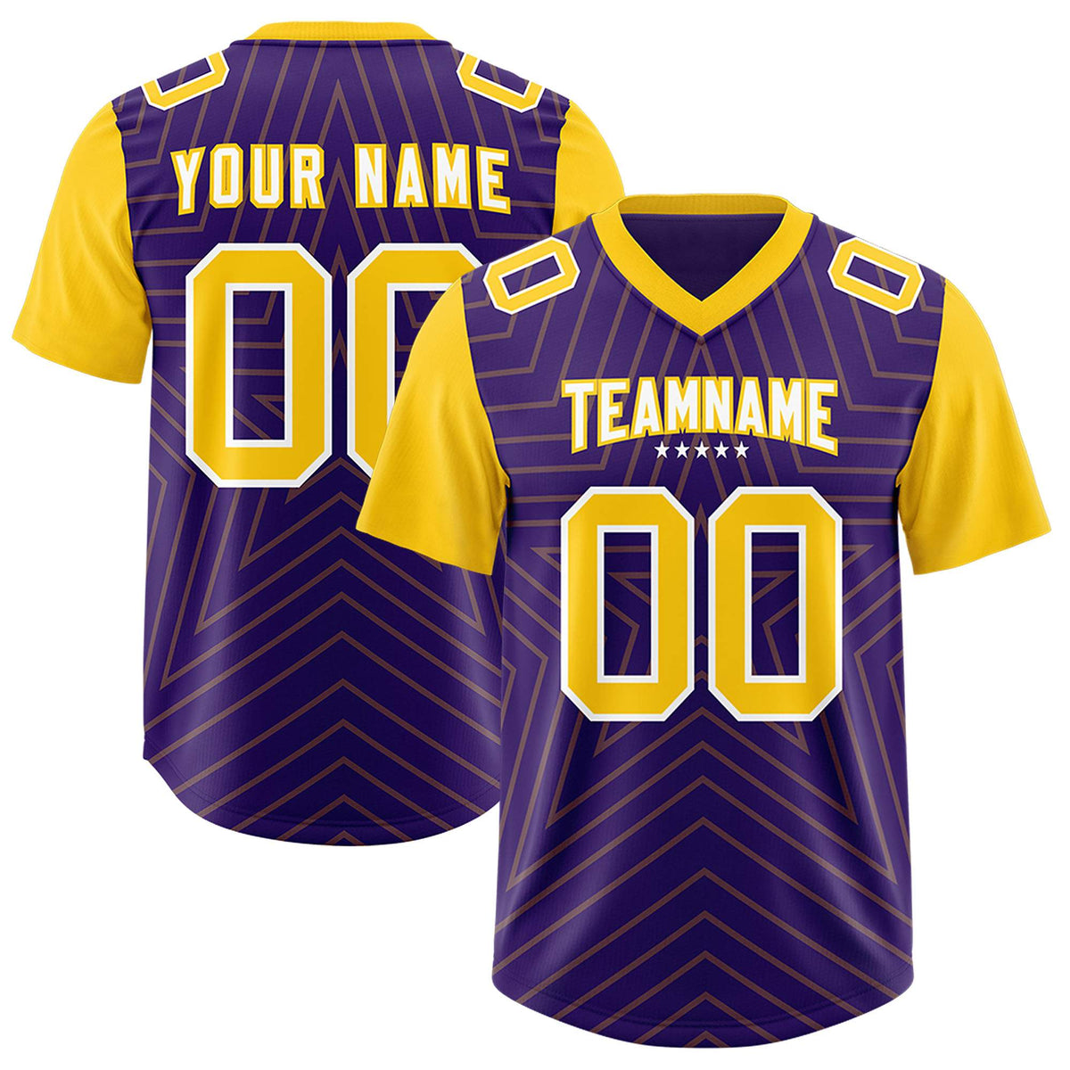 Custom Purple Gold Personalized Star Pattern Raglan Sleeves Authentic Football Jersey
