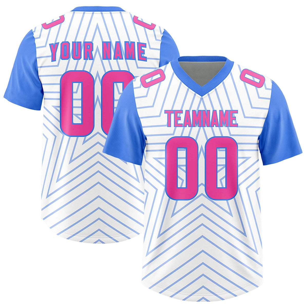 Custom White Powder Blue Personalized Star Pattern Raglan Sleeves Authentic Football Jersey