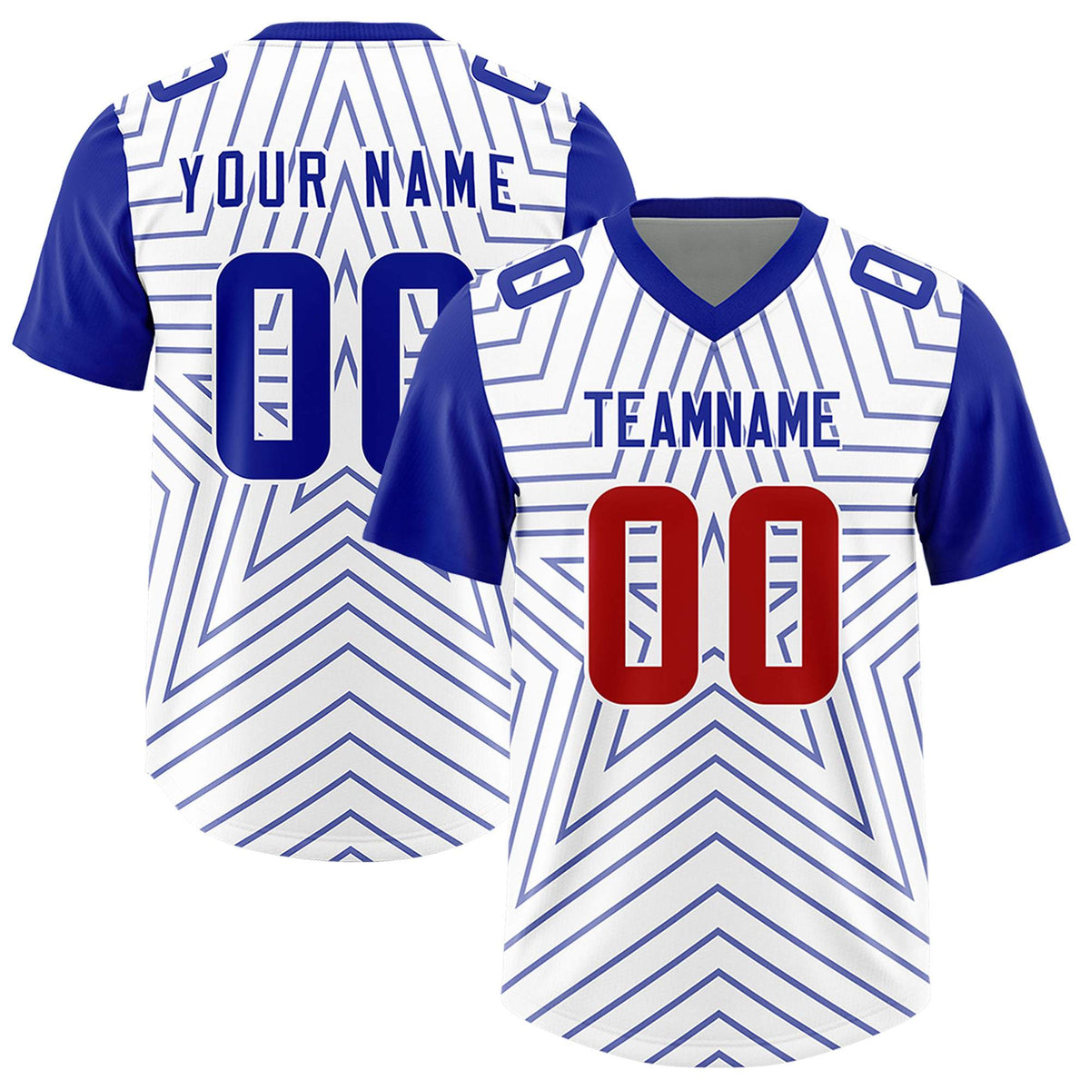 Custom White Royal Personalized Star Pattern Raglan Sleeves Authentic Football Jersey