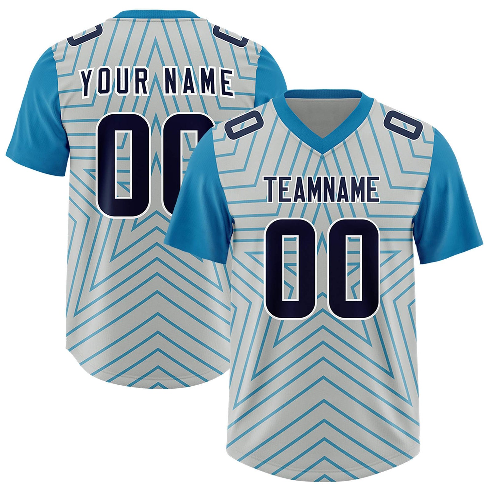 Custom Gray Panther Blue Personalized Star Pattern Raglan Sleeves Authentic Football Jersey