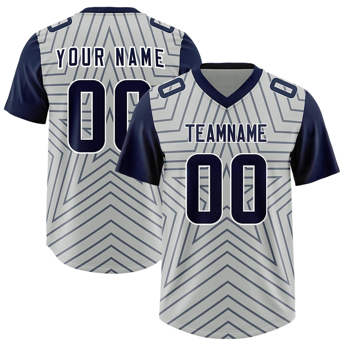 Custom Gray Navy Personalized Star Pattern Raglan Sleeves Authentic Football Jersey