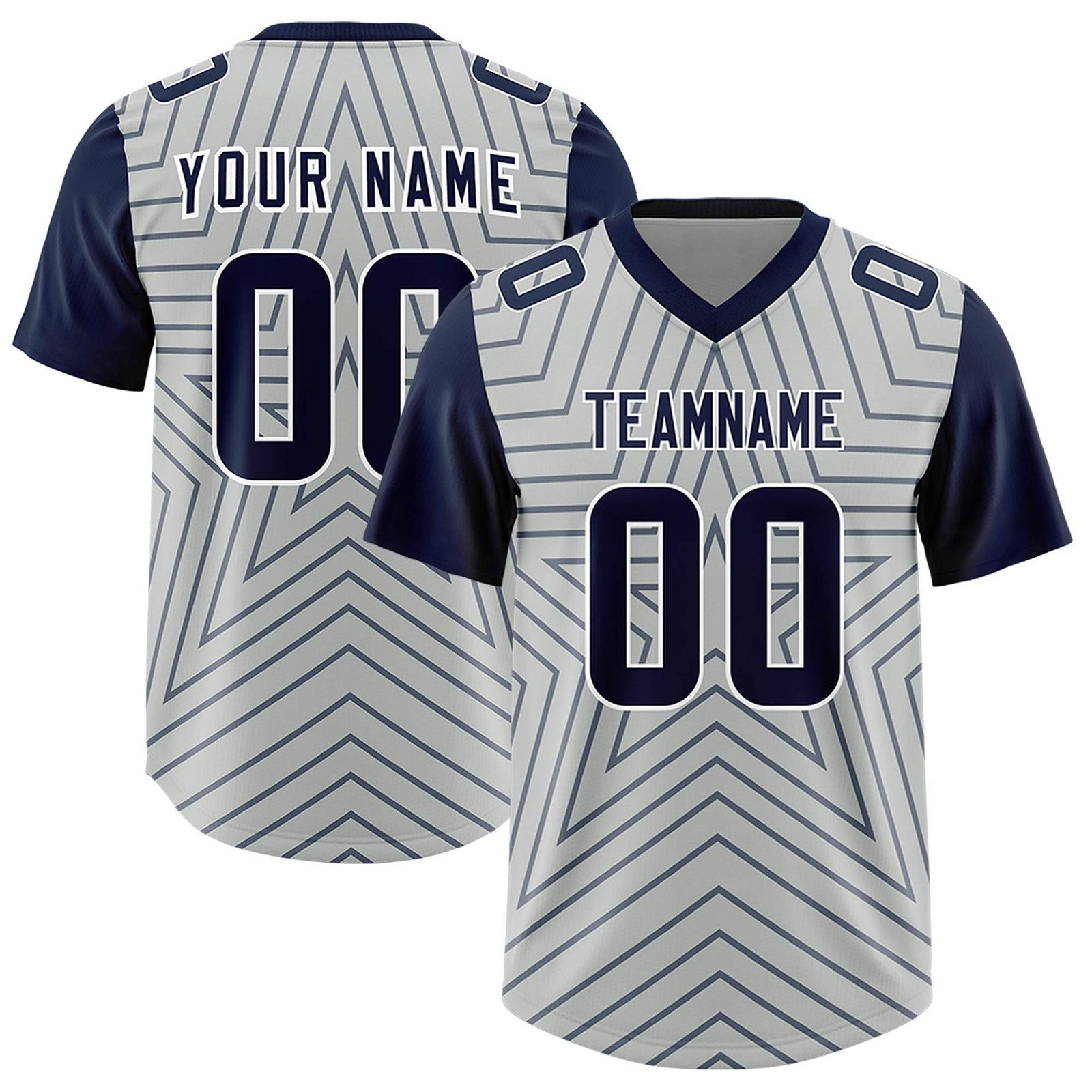 Custom Gray Navy Personalized Star Pattern Raglan Sleeves Authentic Football Jersey