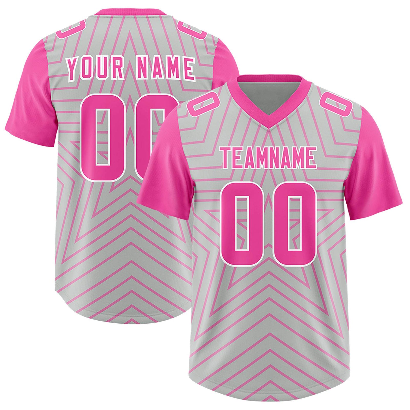 Custom Gray Pink Personalized Star Pattern Raglan Sleeves Authentic Football Jersey
