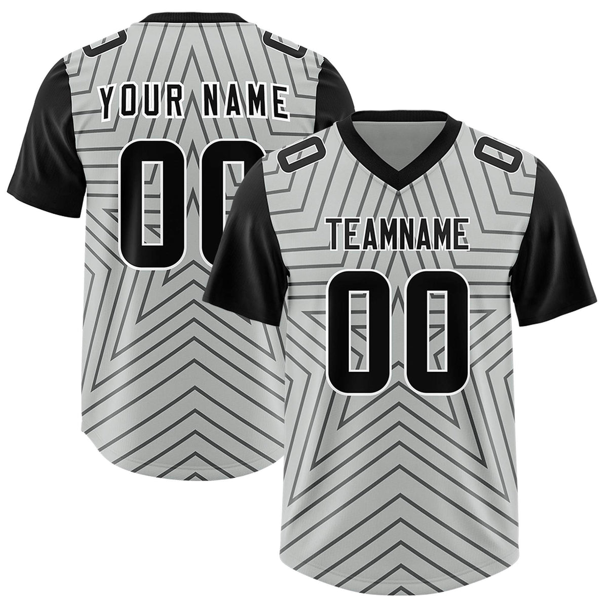 Custom Gray Black Personalized Star Pattern Raglan Sleeves Authentic Football Jersey