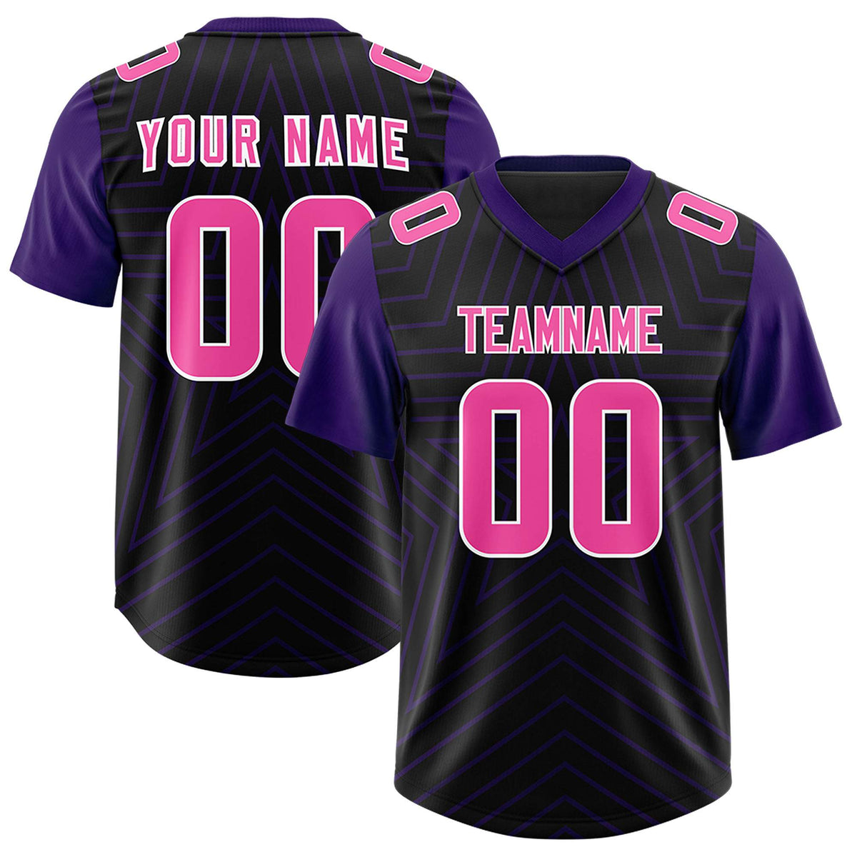 Custom Black Purple Personalized Star Pattern Raglan Sleeves Authentic Football Jersey