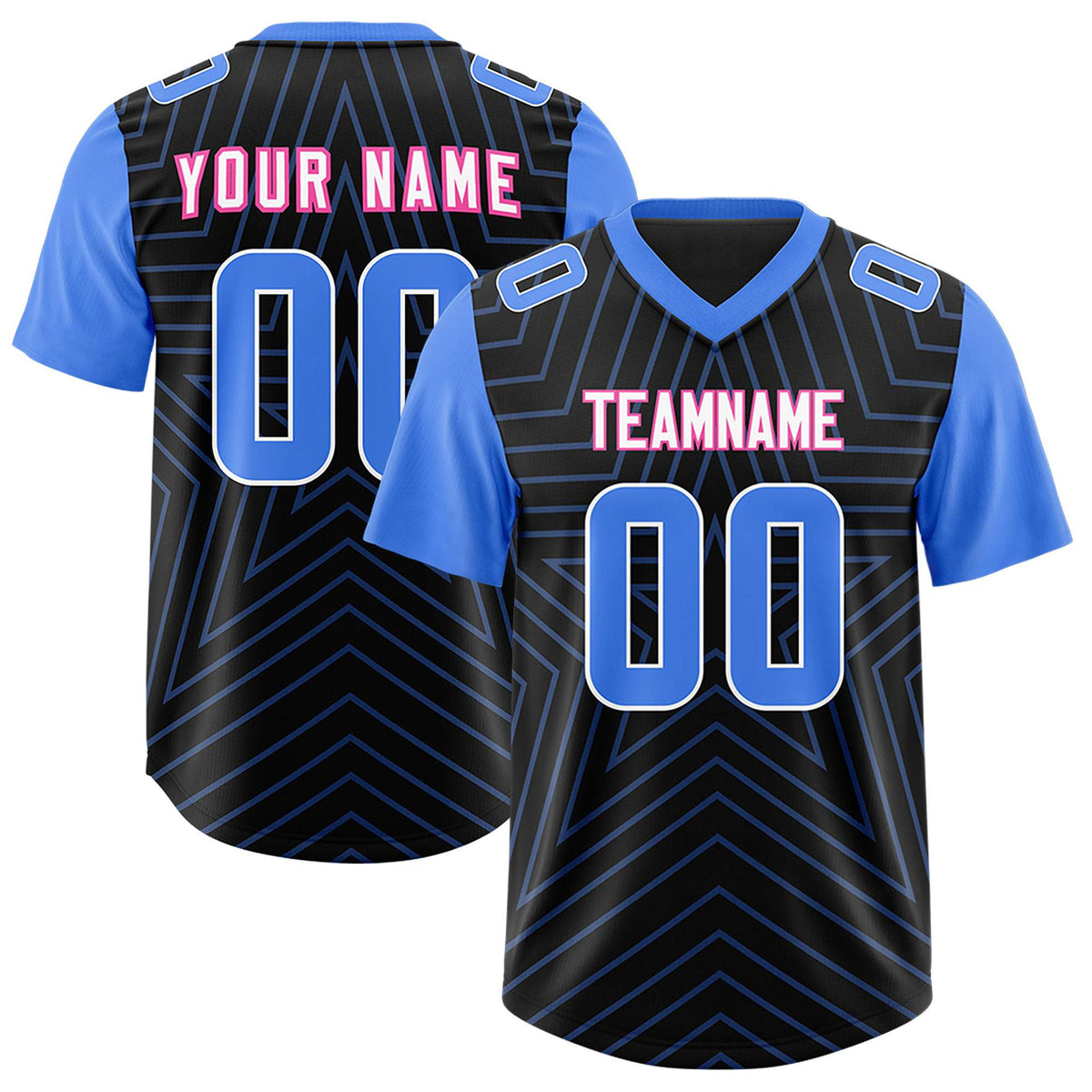 Custom Black Powder Blue Personalized Star Pattern Raglan Sleeves Authentic Football Jersey
