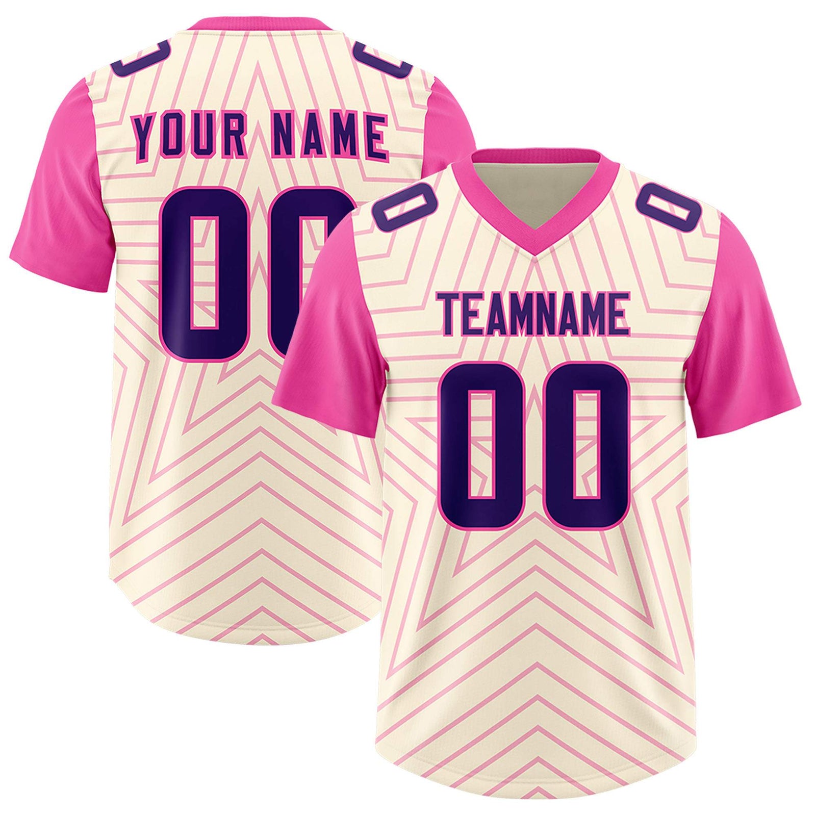 Custom Cream Pink Personalized Star Pattern Raglan Sleeves Authentic Football Jersey