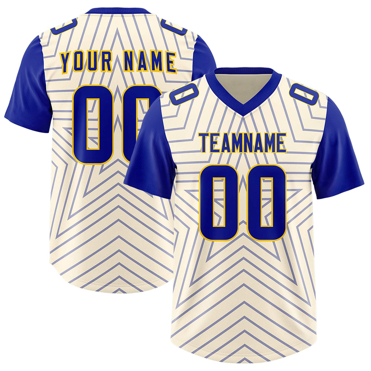 Custom Cream Royal Personalized Star Pattern Raglan Sleeves Authentic Football Jersey