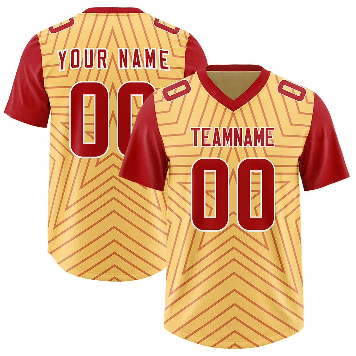 Custom Khaki Red Personalized Star Pattern Raglan Sleeves Authentic Football Jersey