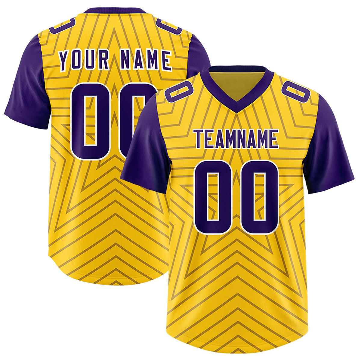 Custom Gold Purple Personalized Star Pattern Raglan Sleeves Authentic Football Jersey