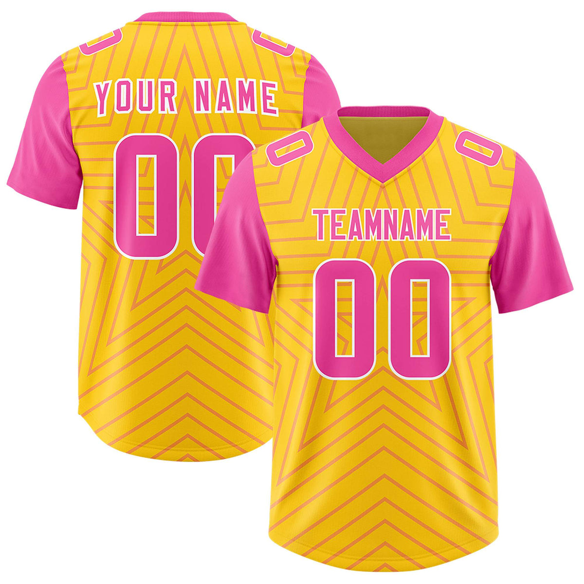 Custom Gold Pink Personalized Star Pattern Raglan Sleeves Authentic Football Jersey