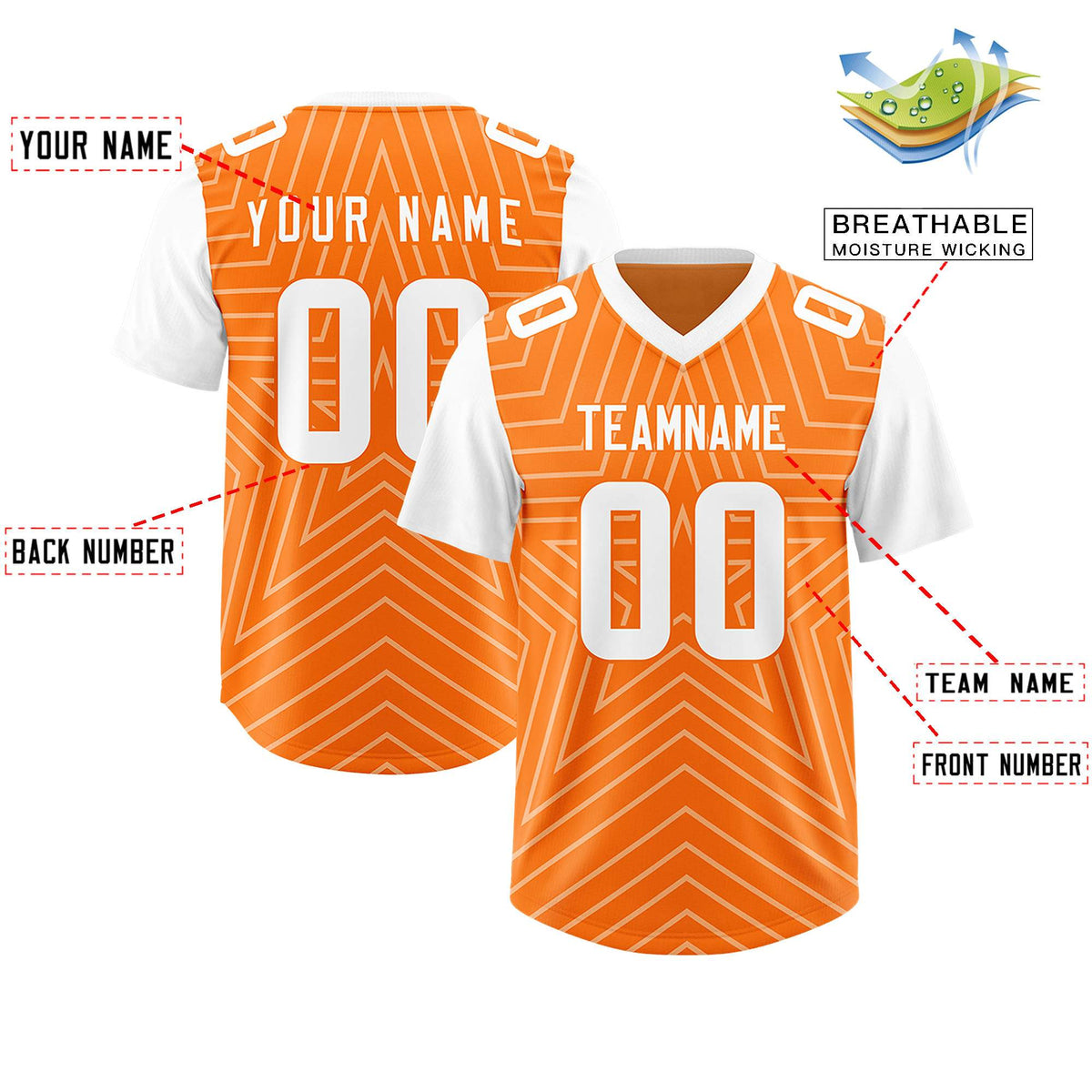 Custom Orange White Personalized Star Pattern Raglan Sleeves Authentic Football Jersey