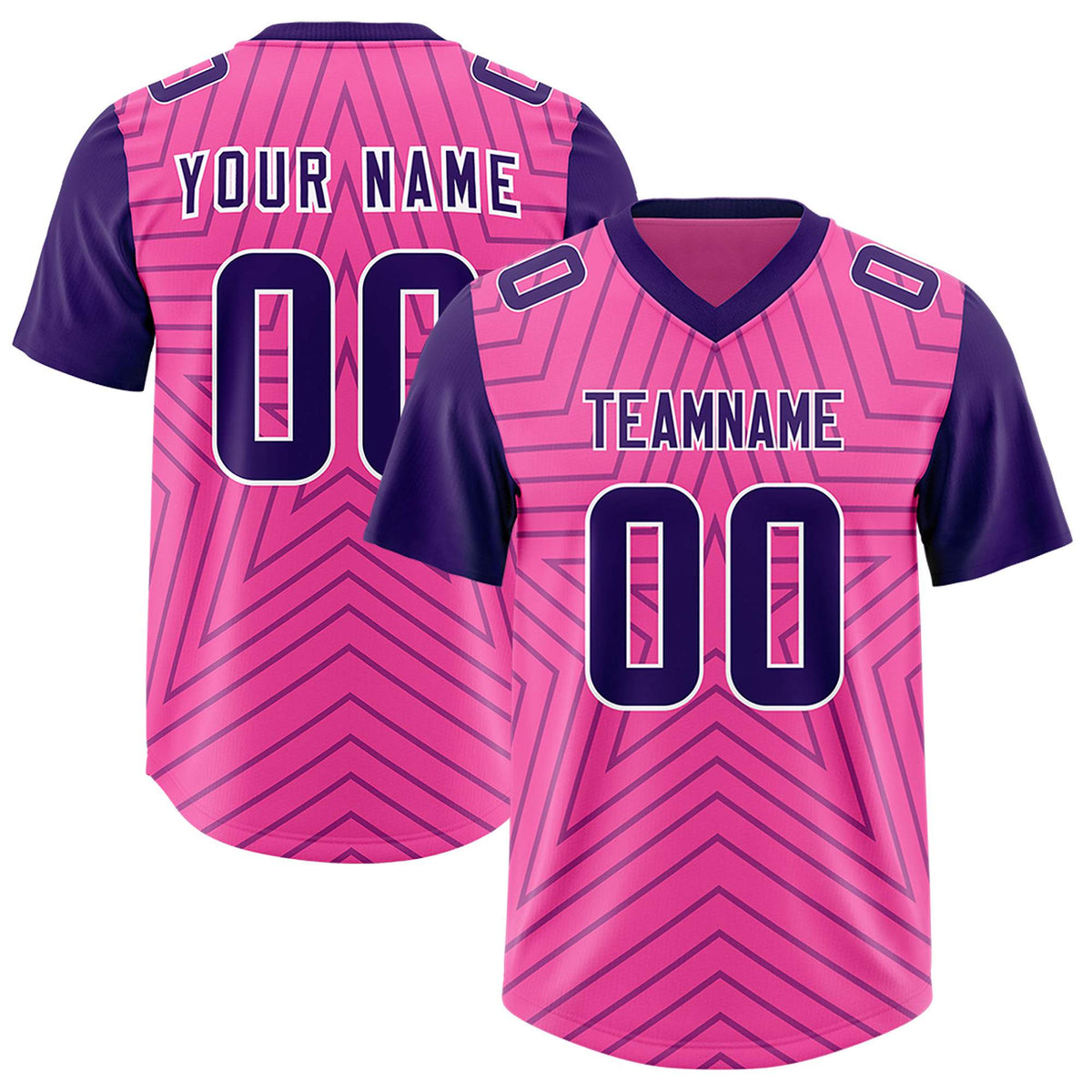 Custom Pink Purple Personalized Star Pattern Raglan Sleeves Authentic Football Jersey