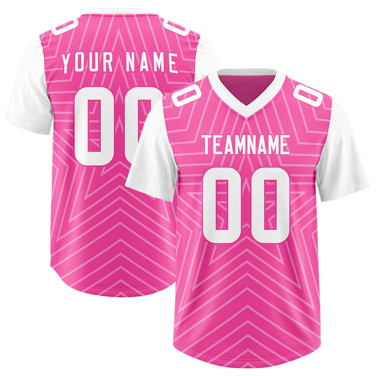 Custom Pink White Personalized Star Pattern Raglan Sleeves Authentic Football Jersey