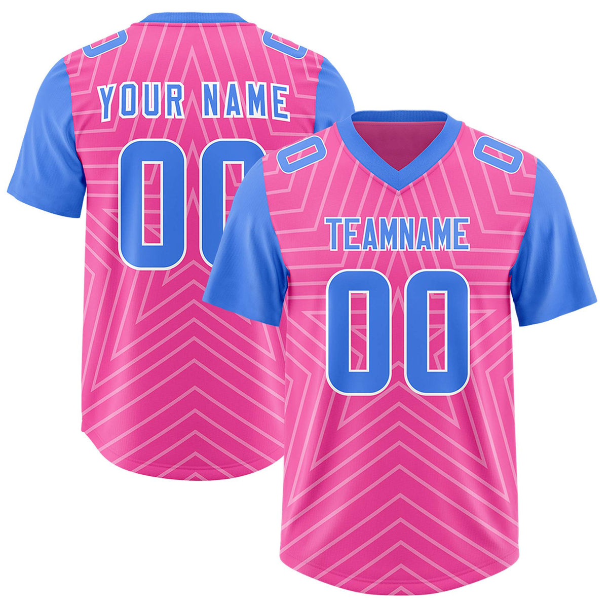 Custom Pink Powder Blue Personalized Star Pattern Raglan Sleeves Authentic Football Jersey