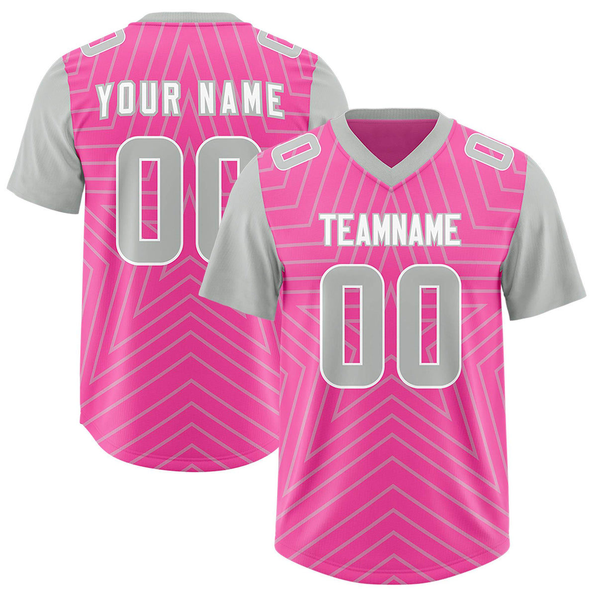 Custom Pink Gray Personalized Star Pattern Raglan Sleeves Authentic Football Jersey
